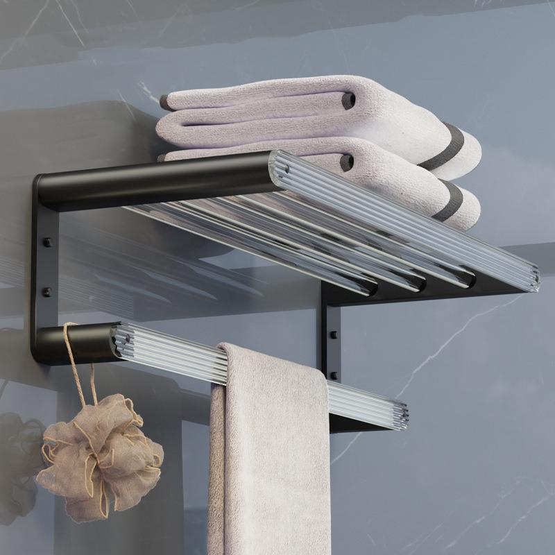 免打孔亚克力毛巾杆卫生间浴室墙上壁挂式置物架收纳架折叠浴巾架