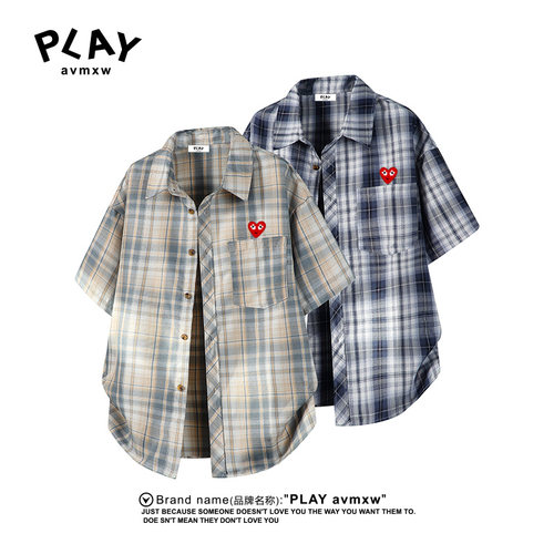 PLAYAVMXW情侣港风复古格子衬衫
