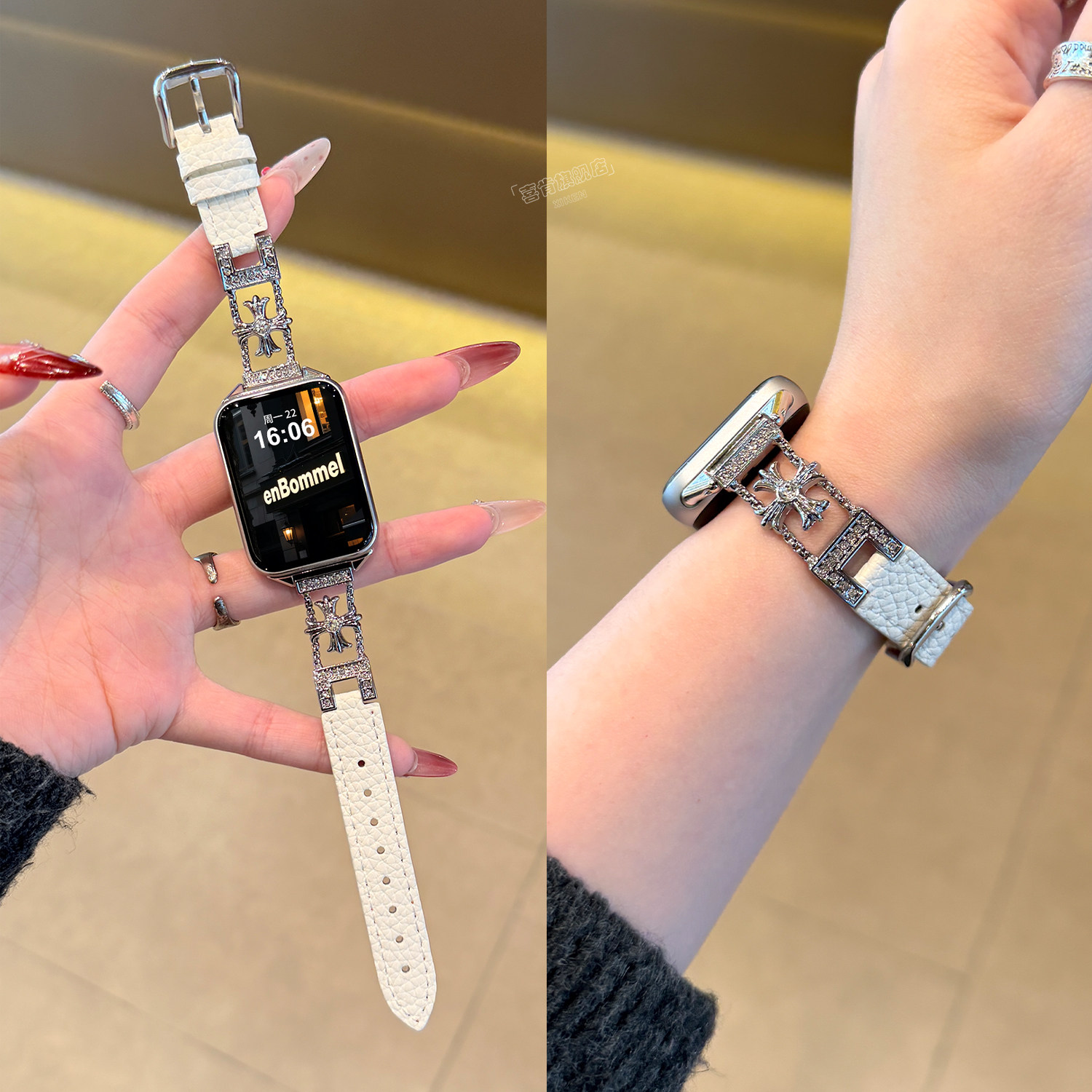 【链式克罗心】适用小米手环9PRO表带8pro腕带金属链式拼荔枝纹小众女秋冬替换皮带通用红米WATCH6高级感5/4