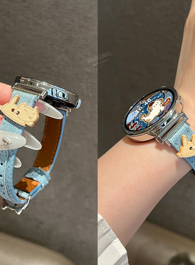 【牛仔纽扣猫】适用华为GT6表带手表GT5新款watchgt5智能GT5pro可爱猫咪牛仔皮质41mmGT4秋冬创意GT3小众女款