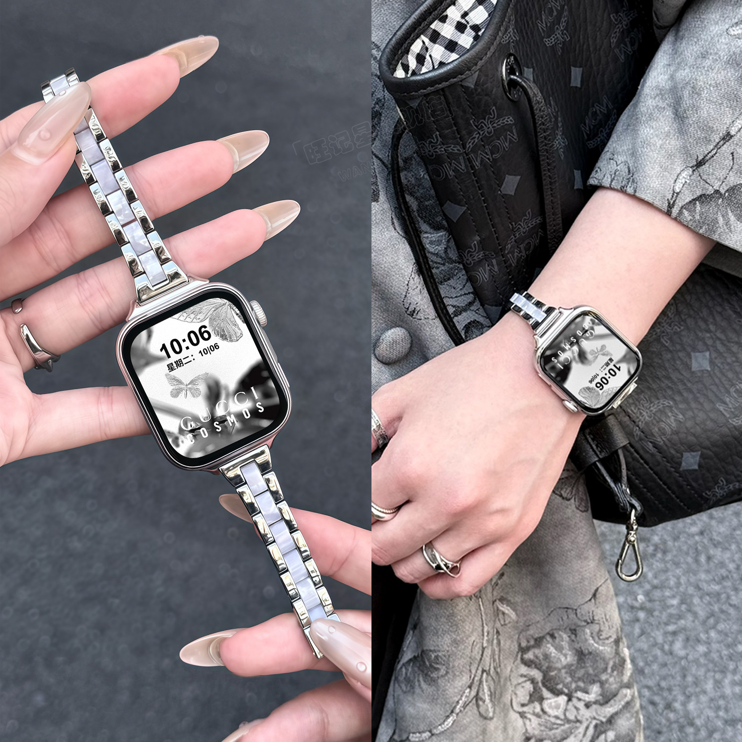 适用华为fit4手表表带fit4pro金属拼接树脂watch Fit3/高级感细款小蛮腰新款2/1代替换腕带高级表链男女夏天