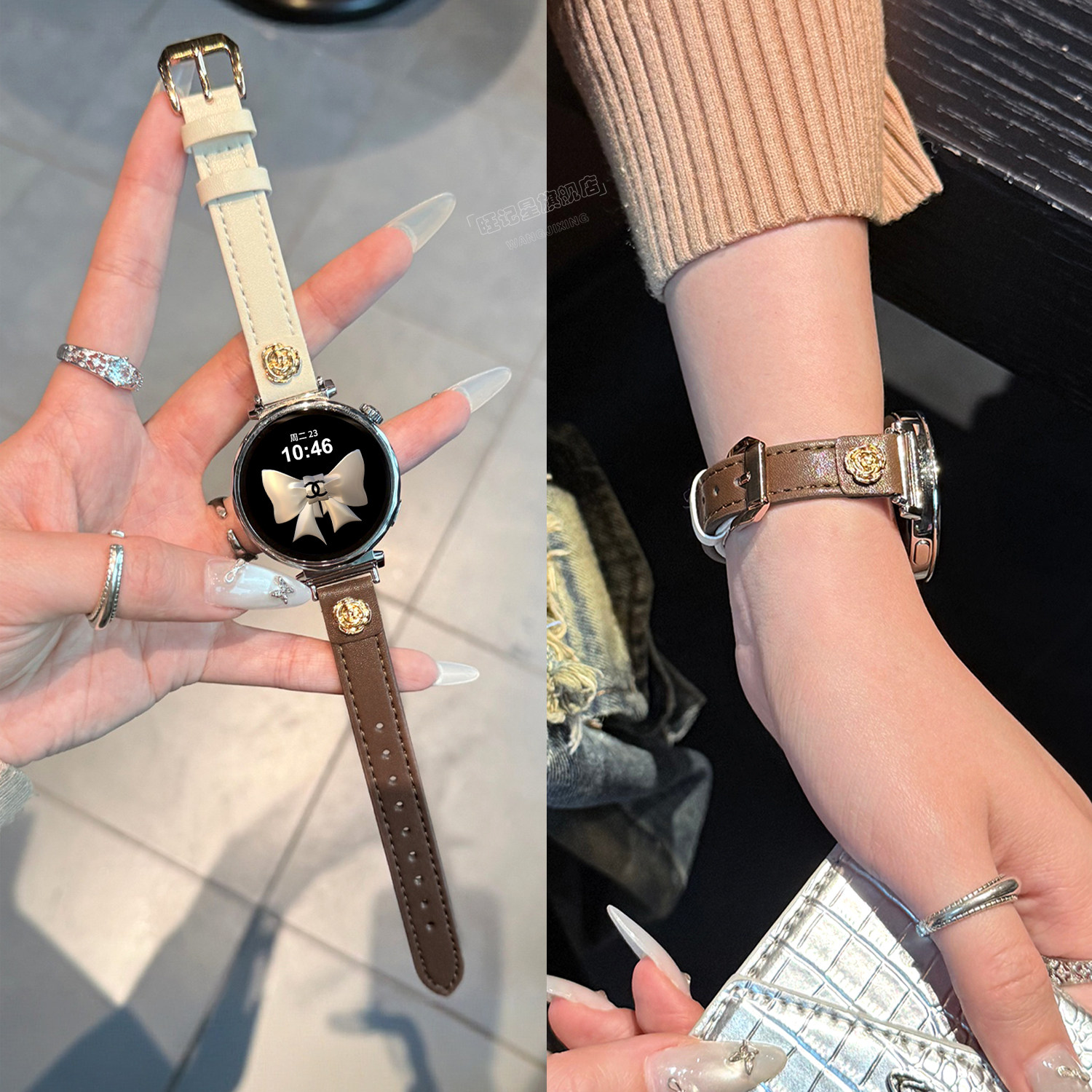 【铆钉山茶花】适用华为GT6表带GT5手表新款watchgt4Pro智能GT3真皮41mm秋冬高级感GT2小众女款原装正品官方
