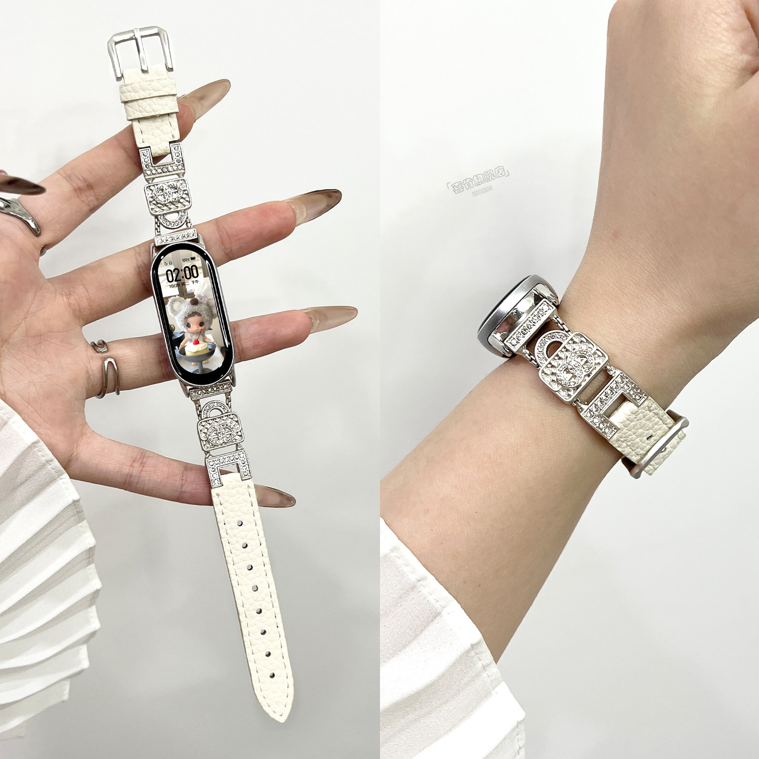 适用小米手环10表带手环9腕带小香风8金属手提包镶钻拼皮时尚女秋冬陶瓷版智能运动手环xiaomi十代高级感替换