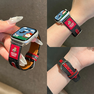 适用苹果S11手表表带AppleWatchS10腕带小众s9/s8/s7复古卡通牛仔表链iWatch11秋冬女SE可爱高级感秋冬新款42