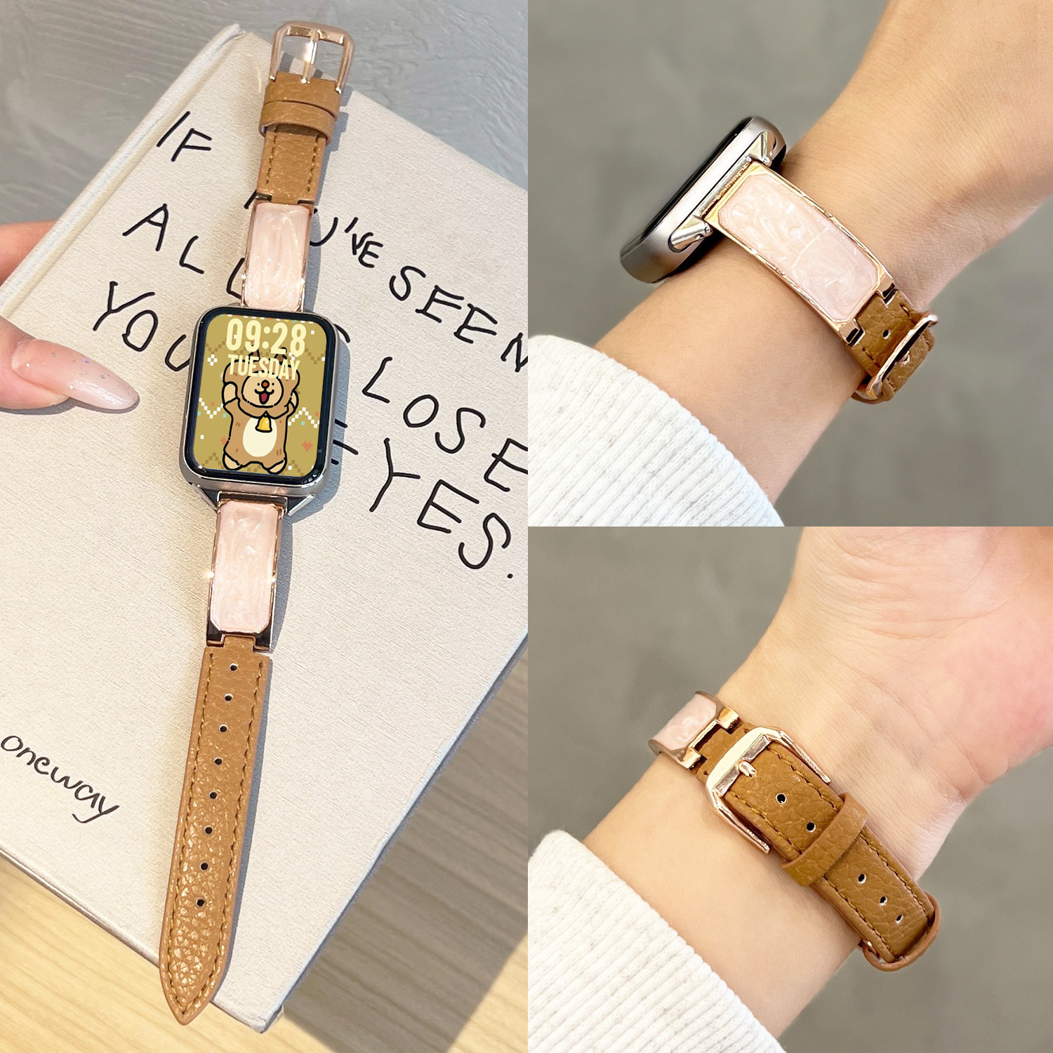 【鎏金手镯】适用小米手环9PRO表带8pro鎏金手镯腕带金属拼荔枝纹皮质女WATCH6小众5春夏4高级感替换手表带