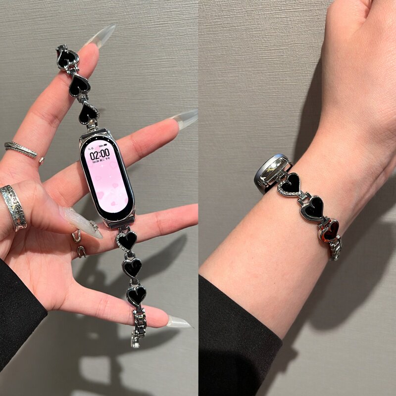 适用小米手环10表带小米手环9腕带米8金属快拆爱心链式表链nfc智能运动新款xiaomi10小众女款高级替换配件带