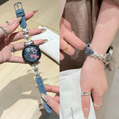 夏季 适用于华为智能gt6表带gt5pro手表女士新款 WATCH4表带真皮gt3帆布牛仔荣耀4pro星星彩钻时尚 透气高级秋冬