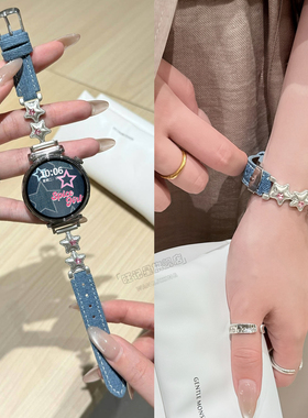 适用于华为智能gt6表带gt5pro手表女士新款WATCH4表带真皮gt3帆布牛仔荣耀4pro星星彩钻时尚夏季透气高级秋冬