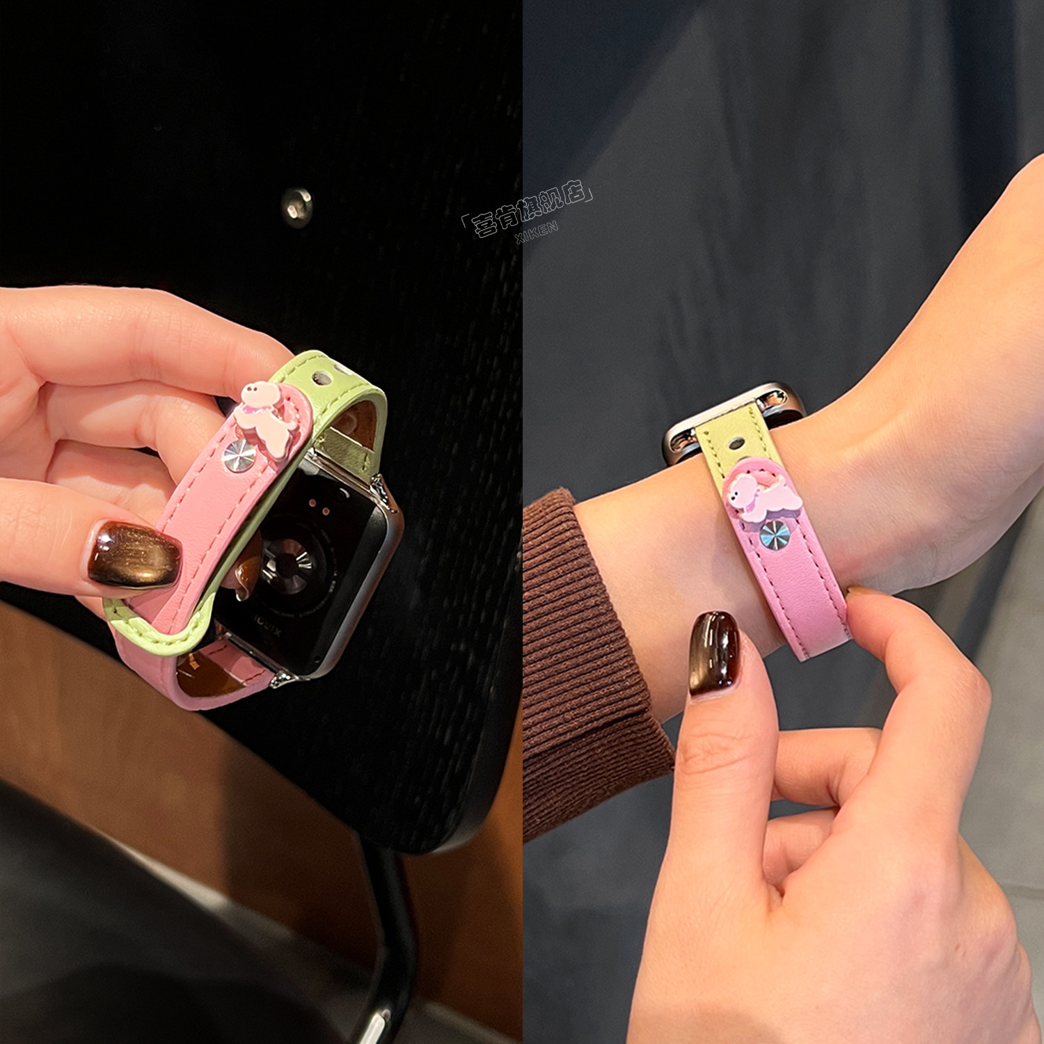 【立体粉小狗】适用小米手环9Pro表带8Pro手腕带红米Watch6皮质双钉扣RedmiWatch5秋冬女款红米可爱创意小狗