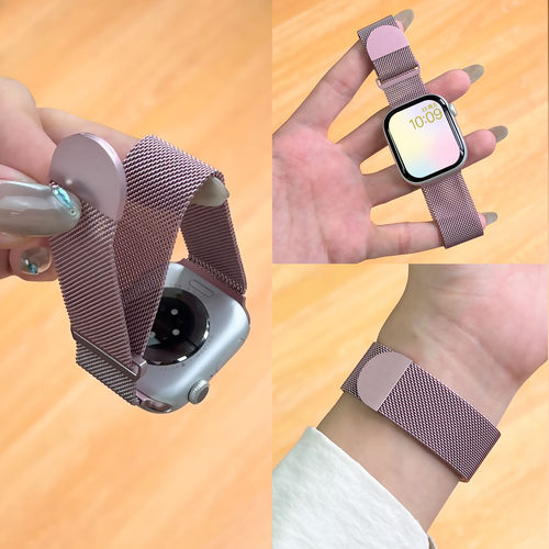 适用苹果iWatch手表表带S11米兰尼斯AppleWatch10金属编织钢带S9版磁吸SE3夏季女款运动Ultar2透气舒适高级感