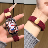 适用小米手环9PRO表带8pro新年红氛围感编织尼龙透气智能运动红米WATCH6男款 小蛮腰 回环5磁吸4秋冬女款