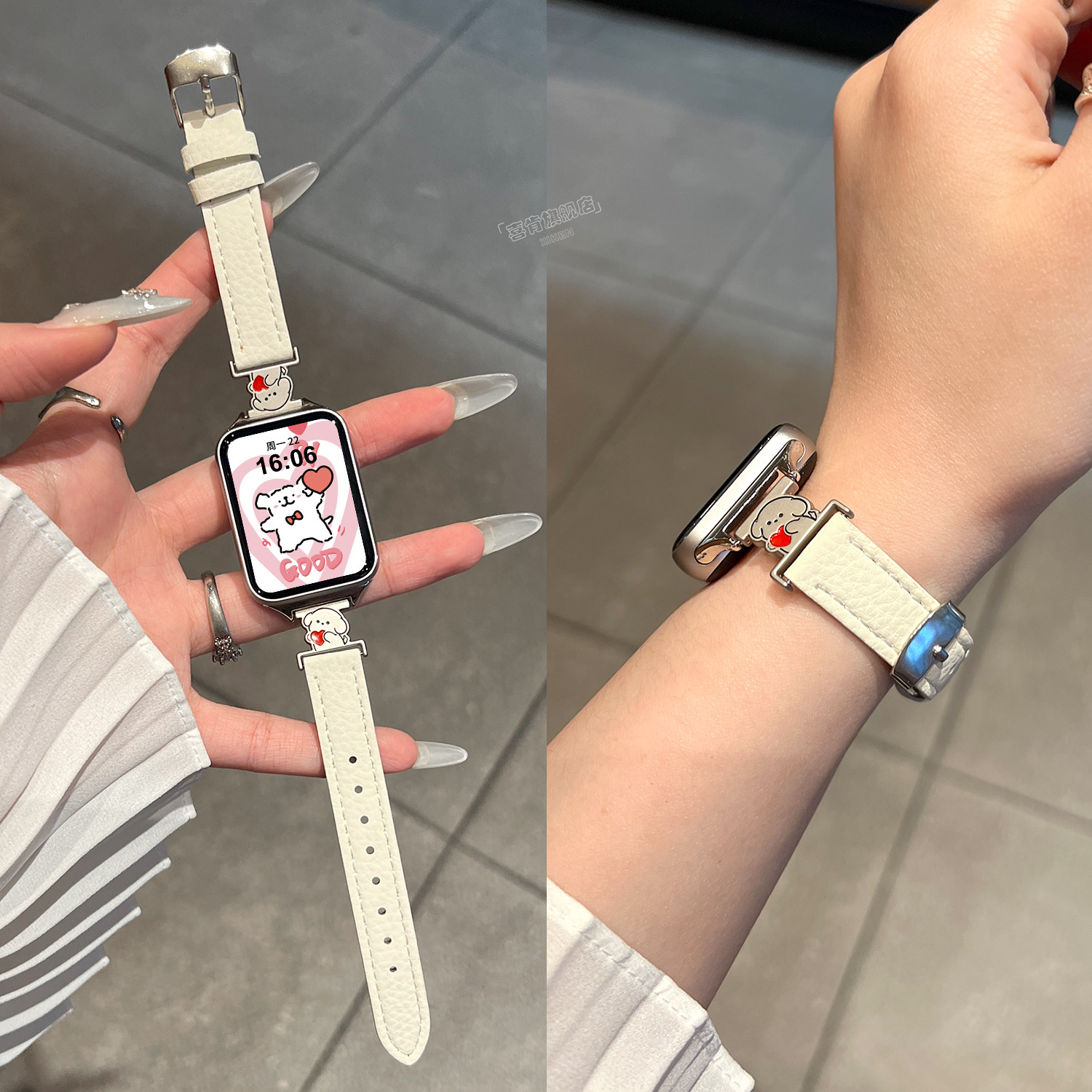 【爱心小狗】适用小米手环9pro表带8PRO腕带高级感金属拼皮小众时尚可爱女款新款红米watch6/5/4替换腕表带