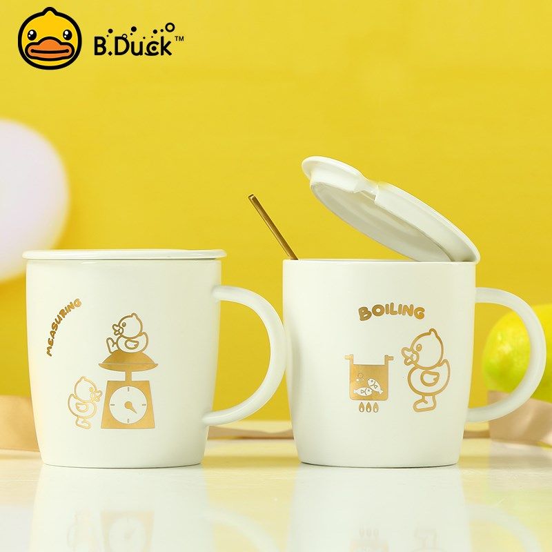 马杯陶瓷水杯子家用客厅喝水杯卡通创意小黄鸭茶杯个性带盖带勺,餐饮具,马克杯,淘宝优惠券,粉丝福利购,淘宝优惠卷