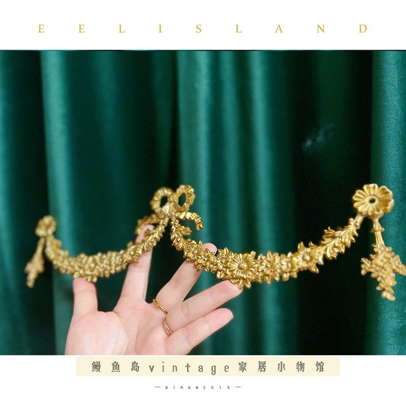 法式复古黄铜雕蝴蝶结长条di家具片装饰欧式拍摄道具