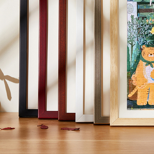 实木拼图相框片**带白边卡纸装裱画框挂墙外框定制