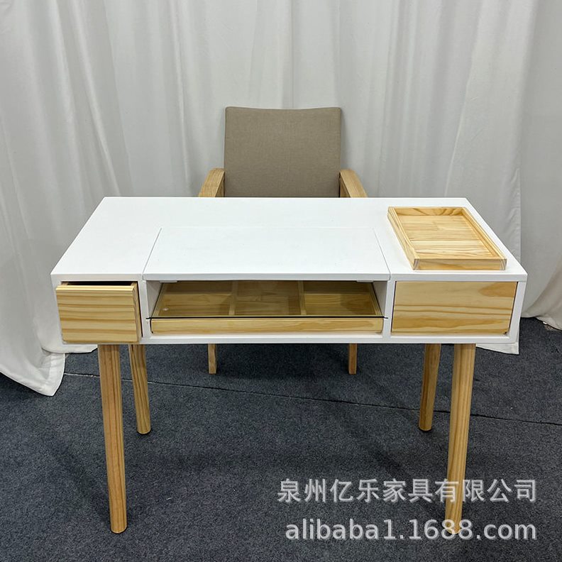 直销日式美甲桌实木美甲台双人简约现多功能白色美甲桌椅组合套装