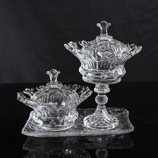 玻璃带盖高脚碗家用冰淇淋碗甜品燕窝碗透明试吃盅简约高足干果碟