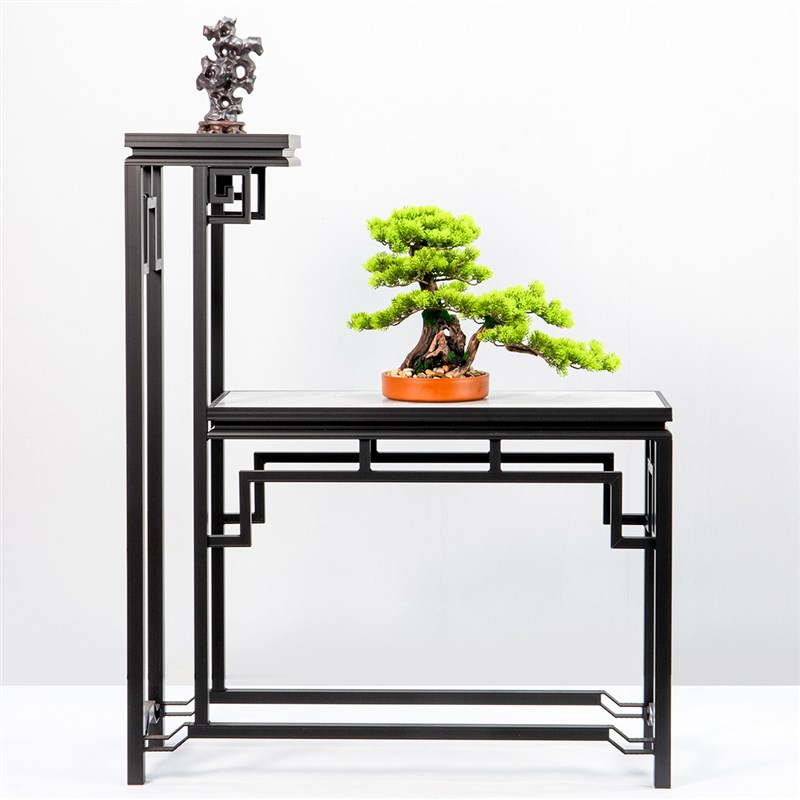 新中式古典盆景园林景观盆艺盆栽室内外阳台花架子铝合金回纹花几