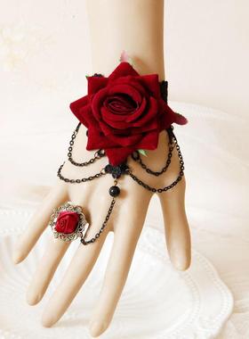 朋克风蕾丝手腕复古哥特配饰手链lolita手饰手套万圣节玫瑰花红色