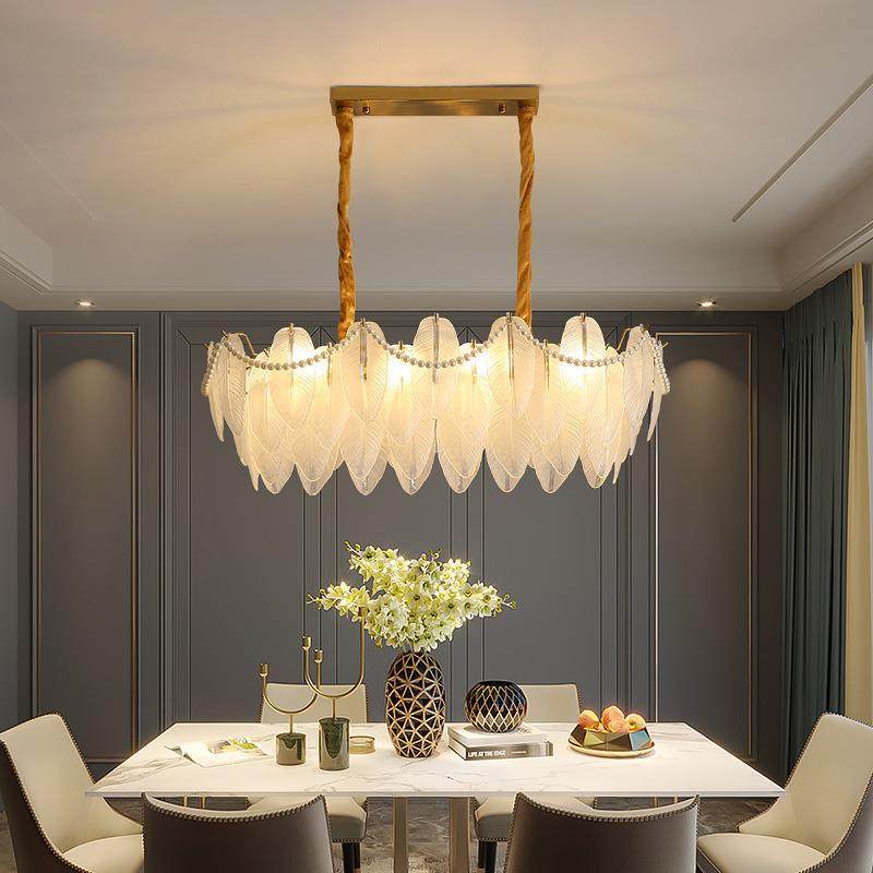 法式客厅吊灯主灯现代简约玻璃羽毛卧室房间餐厅灯意式轻奢水晶灯