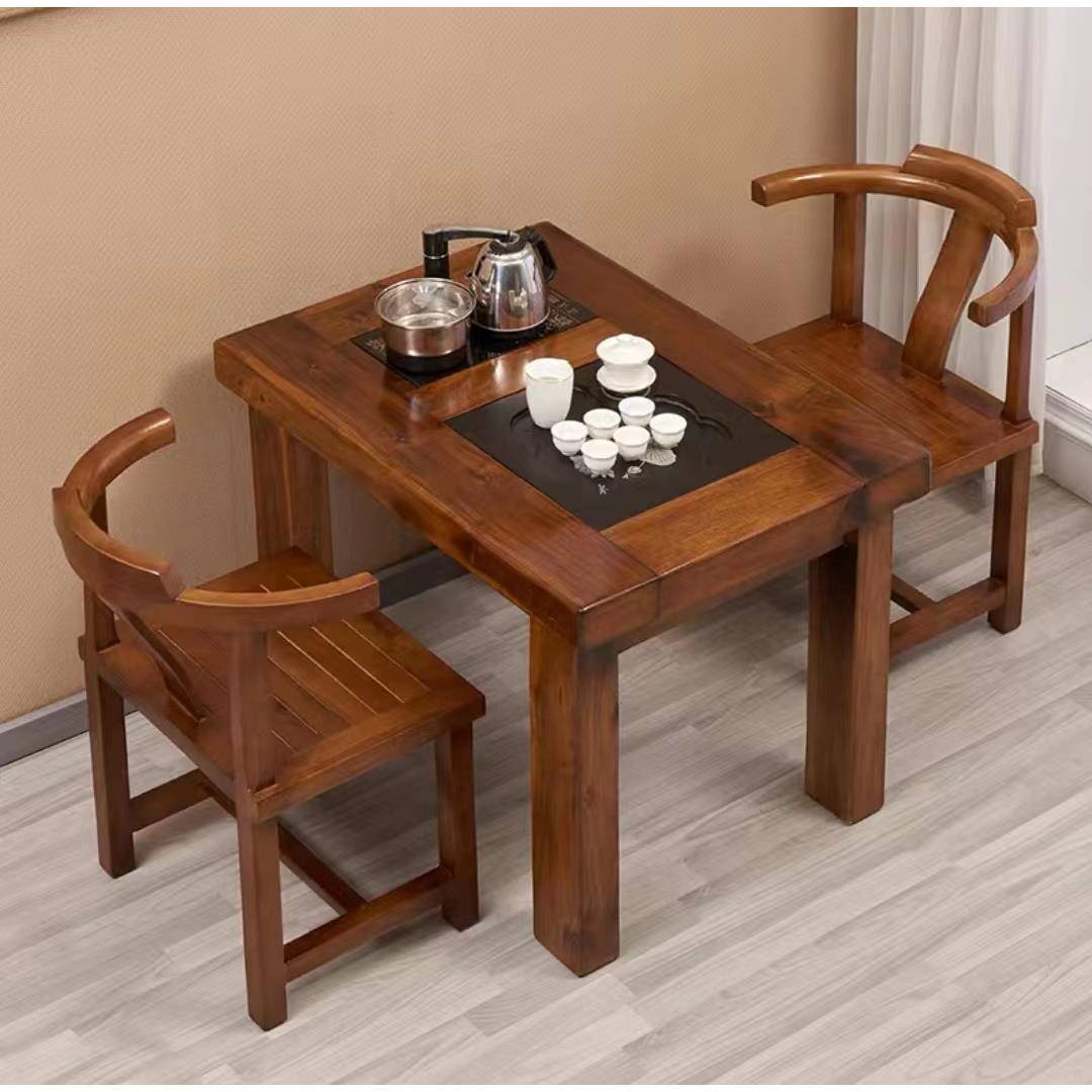 7T老船木小户型阳台茶桌椅组合实木办工茶客厅几家用简约小型桌台