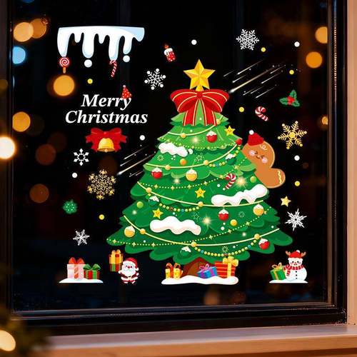 圣诞节装饰静电贴纸圣诞老人树氛围场景布置玻璃门窗户耶诞橱窗贴