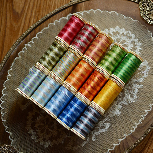 法国Au Chinois蓝绿色系彩色渐变线法式刺绣钉珠材料服装辅料30色