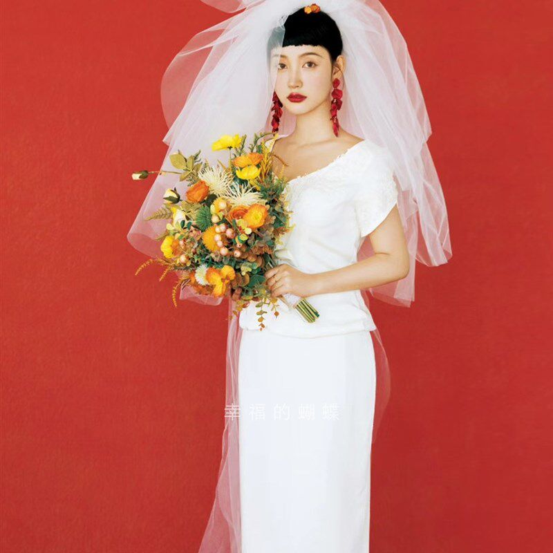 新娘结婚头纱长款拖地蓬蓬纱多层C硬纱影楼拍照造型简约韩式素纱