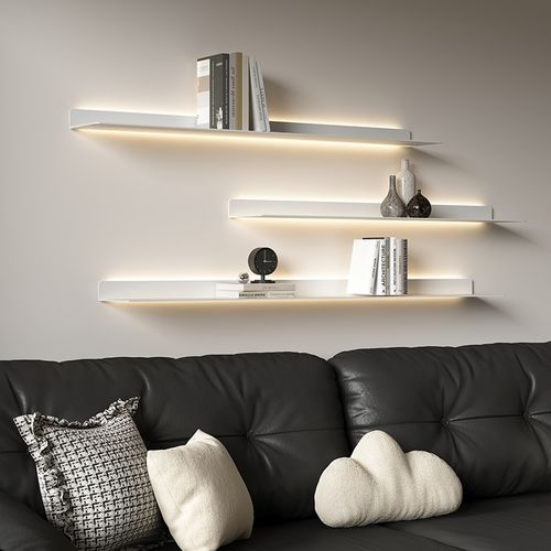 现代简约墙上置物架发光一字隔板商品展示架客厅背景装饰卧室书架