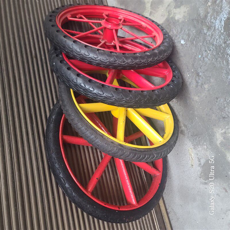 斗车轮子工地手推车轮工地垃圾车充气实心翻斗钢圈V板车轮胎发泡
