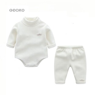 不掉绒高领包屁衣加绒加厚宝宝冬季打底套装长袖三角连体婴儿长裤