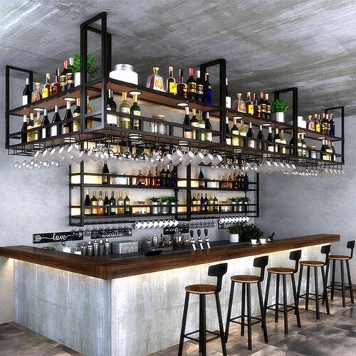 吧台酒架吊架e悬挂置物架餐厅壁挂酒柜倒挂红酒杯架工业风酒吧吊