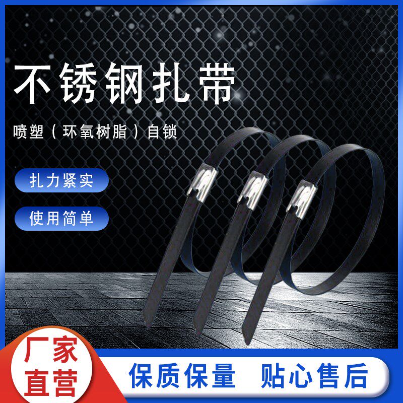 喷塑不锈钢扎带自锁式束线带7.9*250船用金属扎带电缆桥架固定带