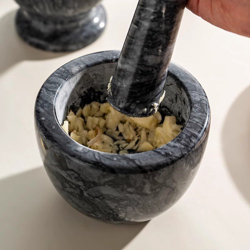 天然大理石捣蒜器家用老式石臼捣药研磨器厨T房手动压蒜打蒜泥