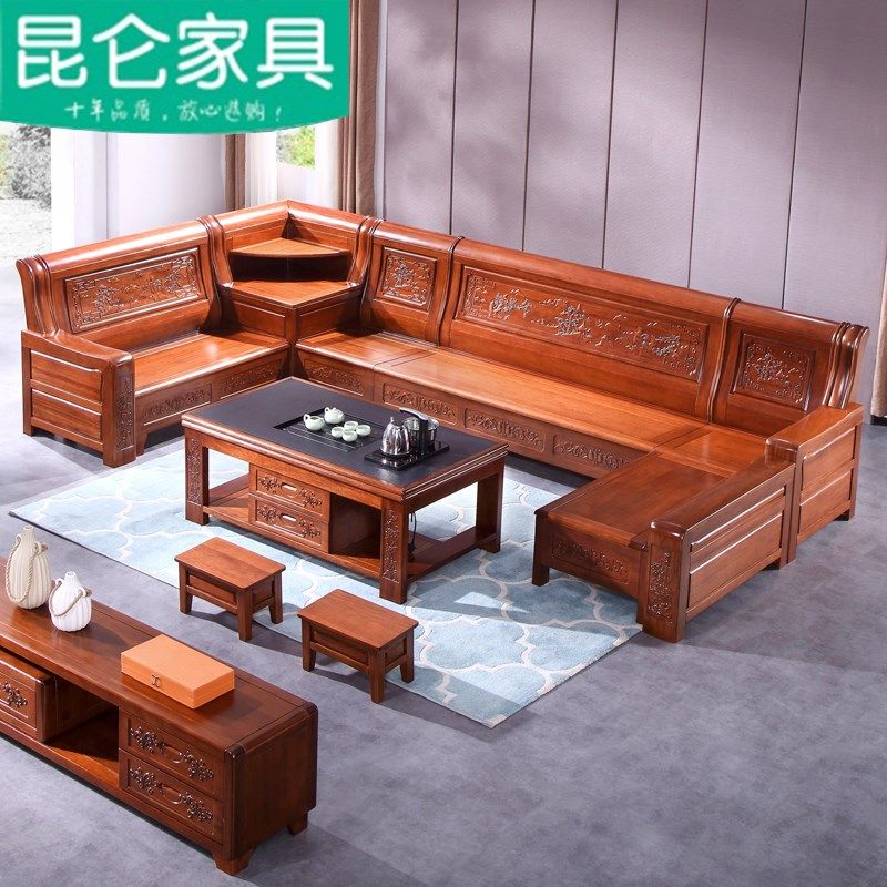 实木沙发中式原木客厅翻盖储物贵C妃现代多功能金丝海棠木古典雕