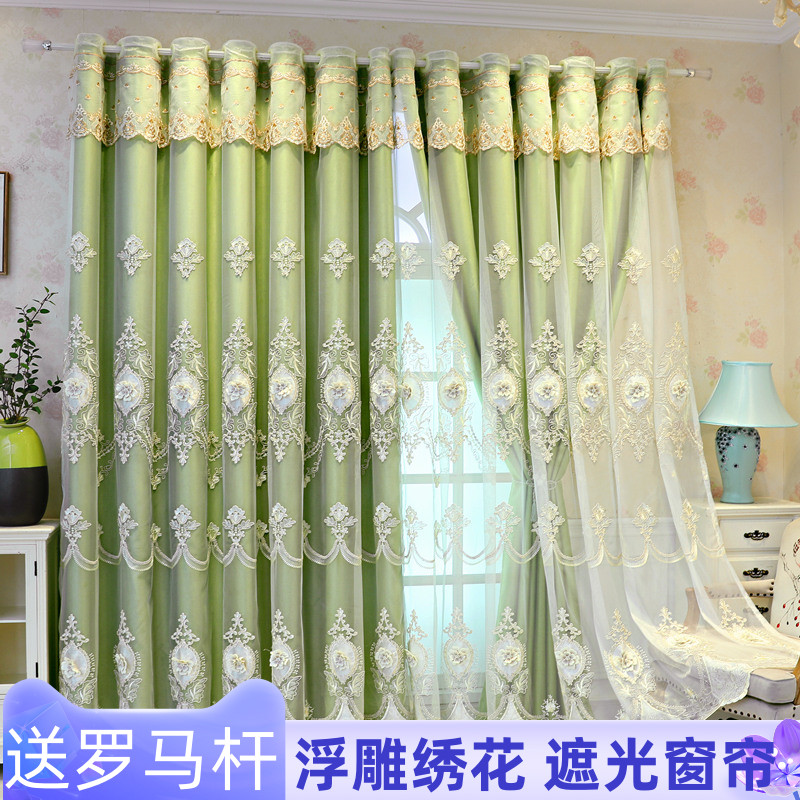 高档欧式浮雕绣花双层布纱一体加厚遮光成品客厅卧室X隔音窗帘定图片