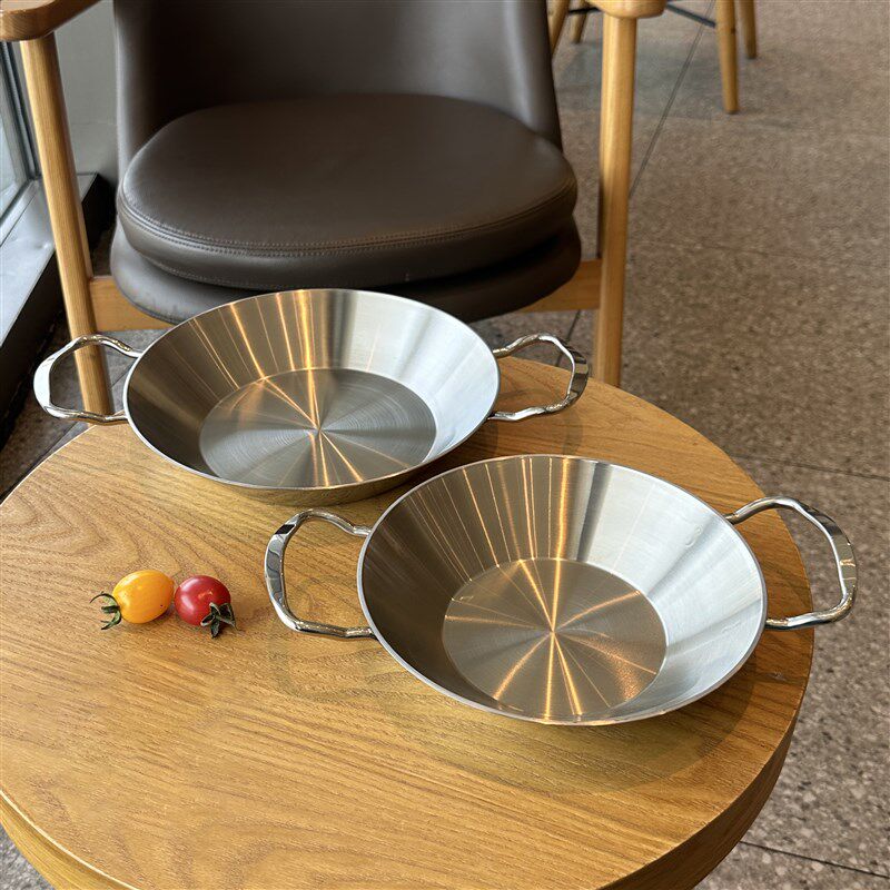 18/10不锈钢双耳海鲜锅煎锅平底锅干锅盘麻辣香锅盘不粘锅20/24cm