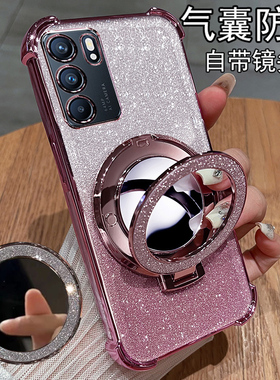 适用opporeno6手机壳reno6pro保护oppo硅胶套5G镜头全包opporeon气囊防摔peqm00透明软por带镜子reon6女款65g