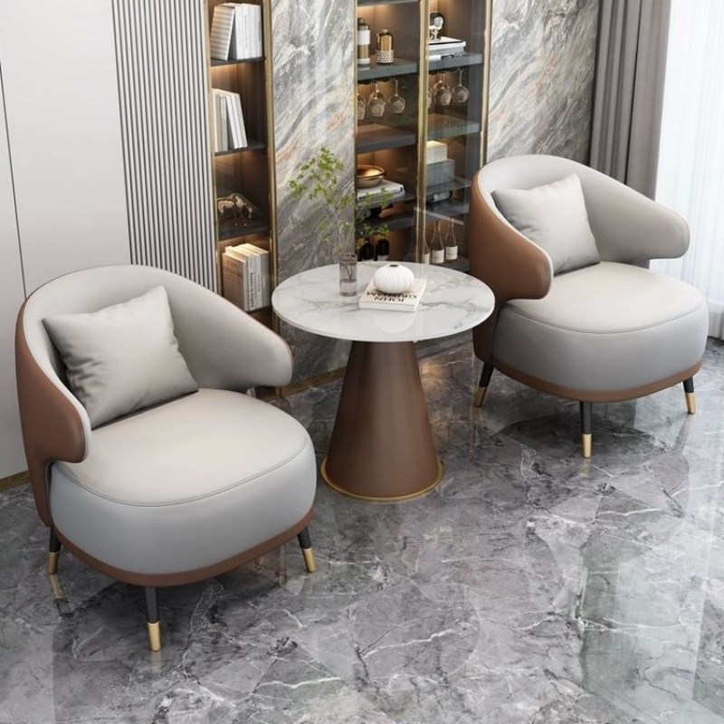 皮艺休闲单人小沙发休息区接待店铺酒店房间商务会客洽谈桌椅组合
