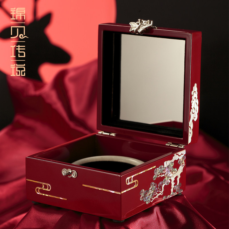 高档嫁妆盒子g结婚礼物精致收纳小手饰螺钿首饰盒一路鹿有你手镯