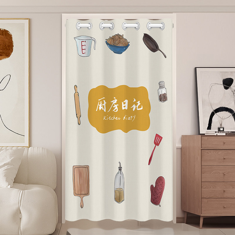 厨房门帘隔断帘专用防油r烟遮挡帘免打孔空调挡风布帘家用隔油帘