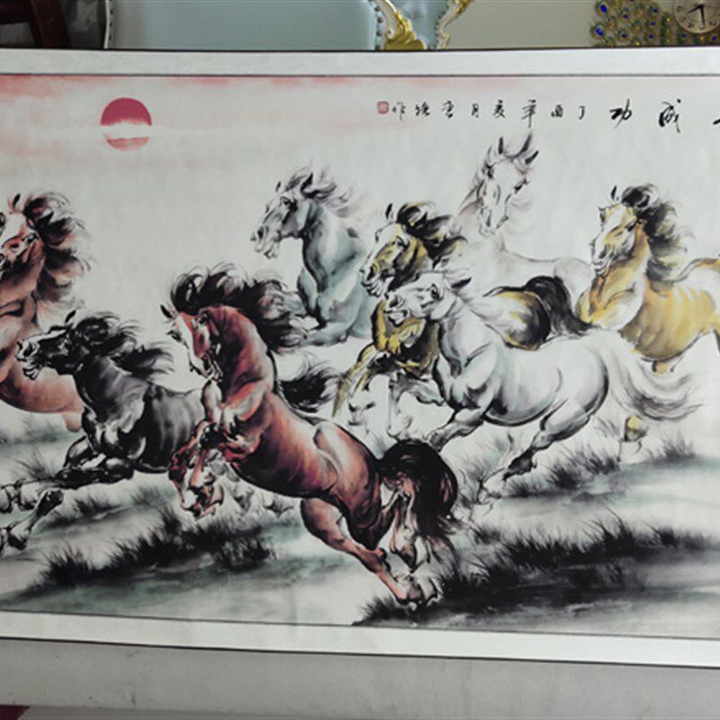 六尺国画卷轴f字画动物画客厅办公室装饰画中式墙壁挂画马到成功E