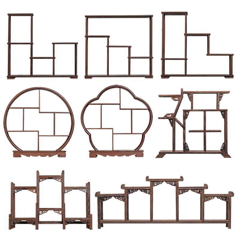 小博古架榫卯鸡翅实木中式多宝阁茶壶茶具置物架 摆件底座展示架