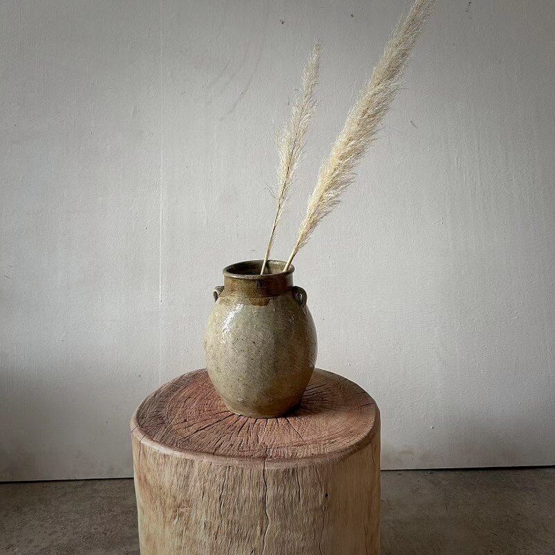 老土罐子干花花瓶摆件老土陶花瓶老物件侘寂风装饰图稿坛子包老