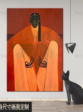 客厅抽象艺术竖版挂画民宿酒店大厅无框画侘寂风S样板间房间装饰