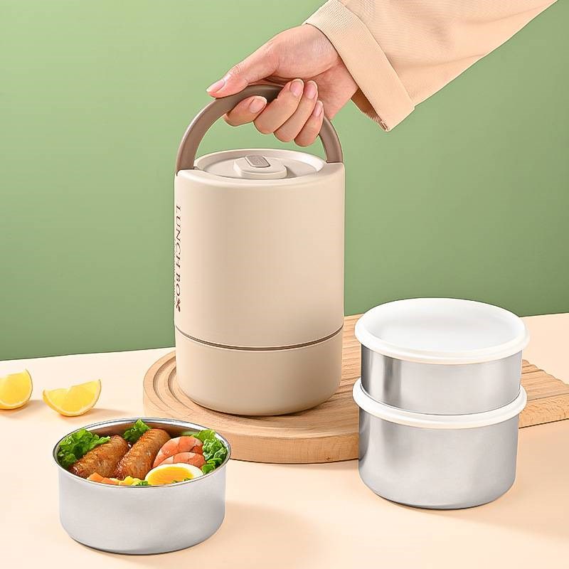 23新品304不锈钢饭盒多层便当盒保温提锅上班族学生双层餐盒圆形