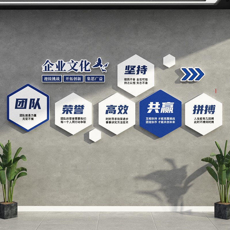 公司文化墙面企业办公室氛围布置装饰标语贴团队励志挂画会议高级