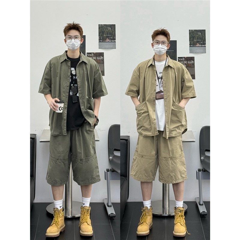 孙聖云啊雲 日系超大口袋工w装少年感套装宽松阔版松紧腰小众重工