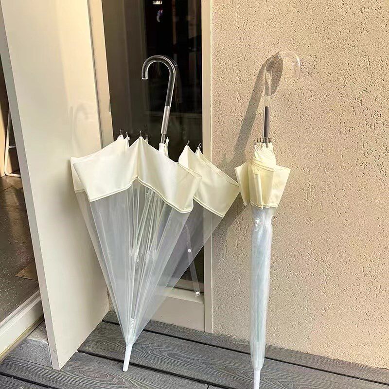 高颜值品质inks少女心自动花瓣透明自动法式优雅长柄雨伞