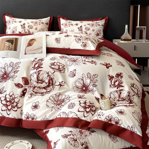 结婚四件套喜庆红色被套2025新款床单婚庆婚嫁全棉床上用品